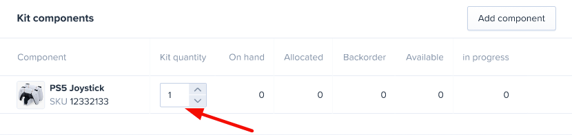 Component quantity fields for a kit in LVK